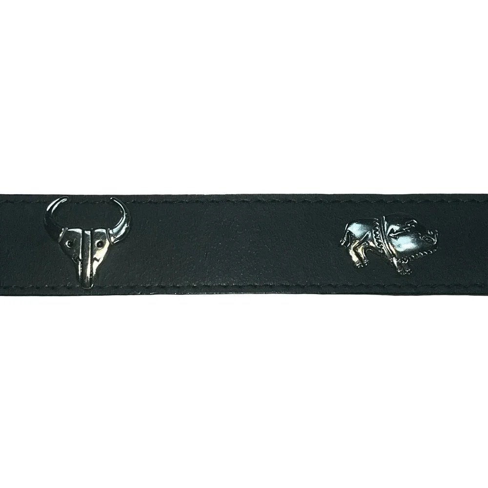 Sunbelt Womens Leather Belt Black Southwestern Silver Concho Emblems Western L